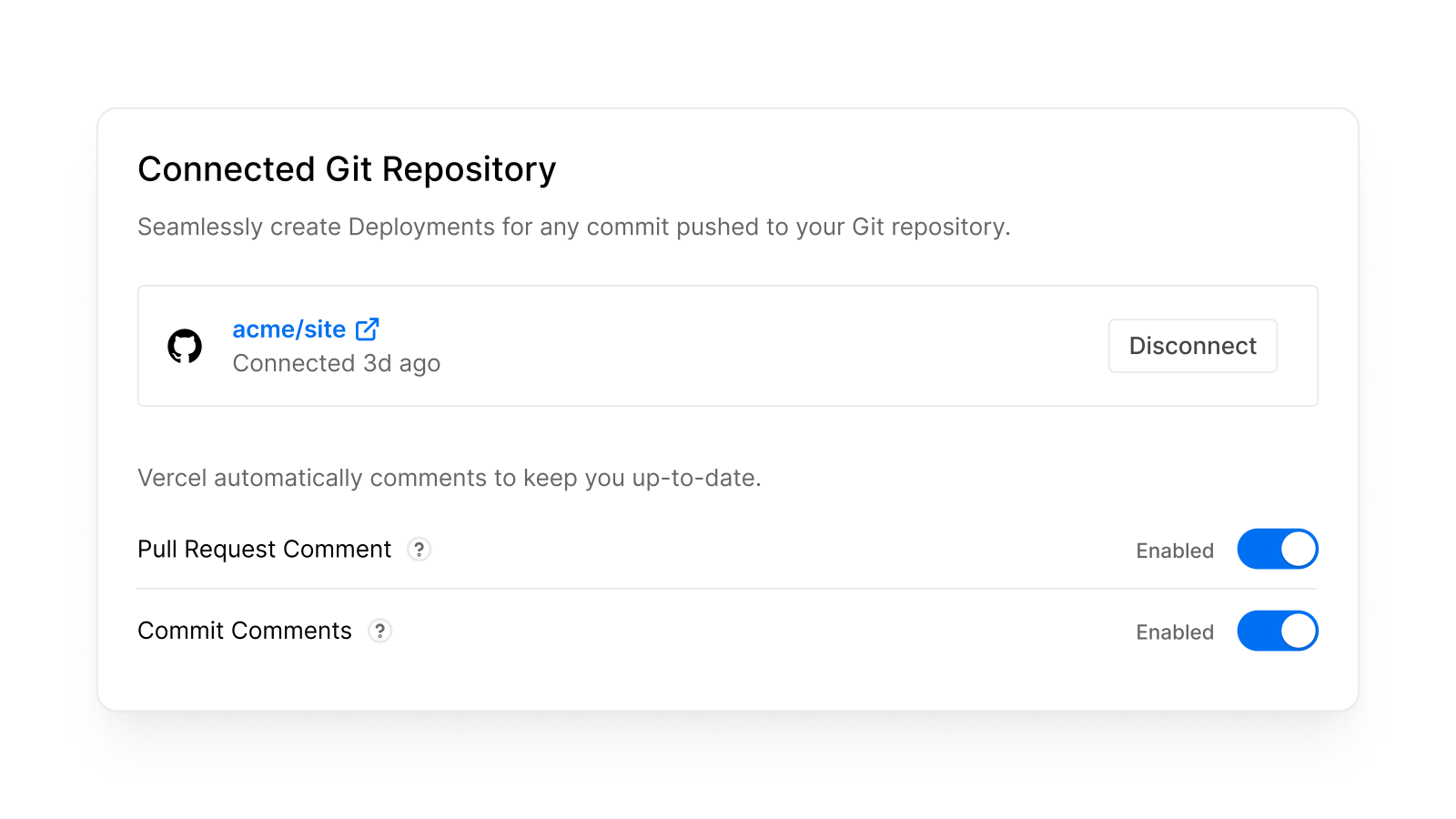 Disable Git Integration comments from the dashboard NomadTerrace
